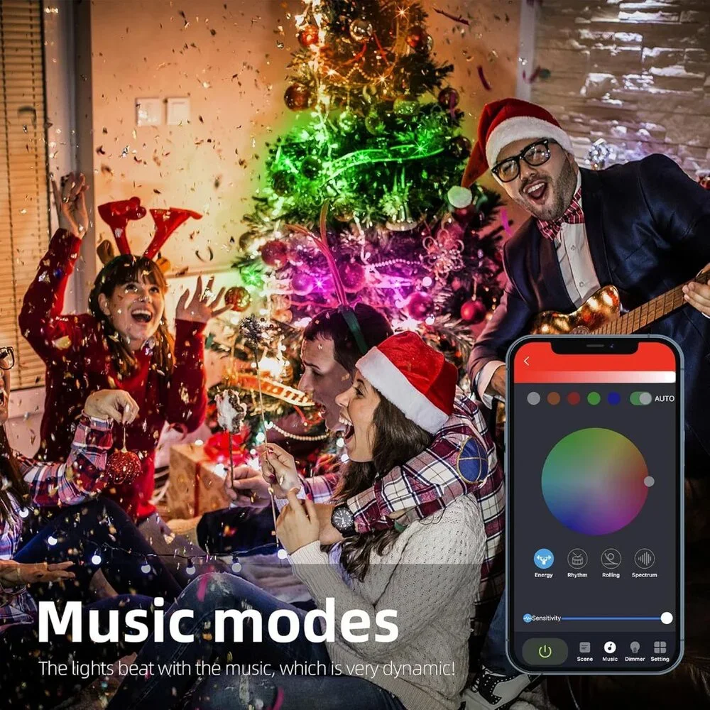Christmas Tree Decorations Ribbon Lights, 32Ft 50 LED Remote Bluetooth control🧨